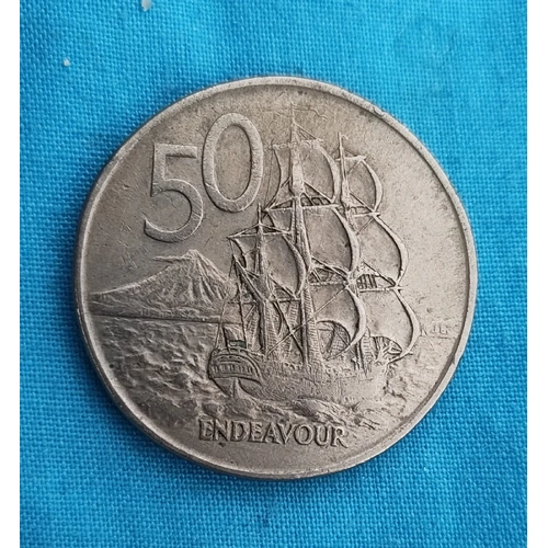 New Zealand 1971 Fifty Cents 50c Coin Endeavour Queen Elizabeth II