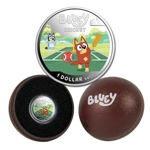 2027 $1 Coloured Silver Proof Coin - Bluey Cricket
