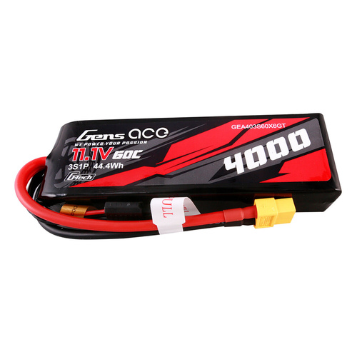 Gens Ace G-Tech 3S 4000mAh 60C 11.1V Soft Pack Lipo Battery (XT60) GEA403S60X6GT