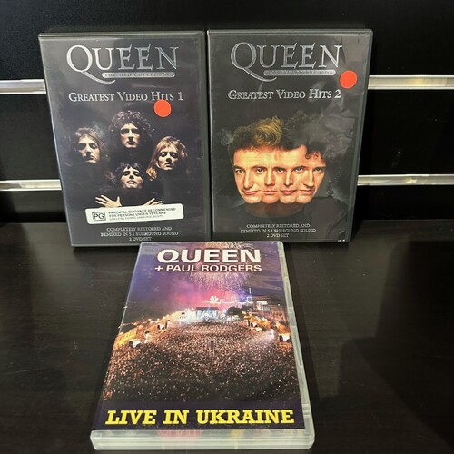 QUEEN DVD BUNDLE - GREATEST VIDEO HITS 1, GREATEST VIDEO HITS 2,  LIVE IN UKRAINE - GC