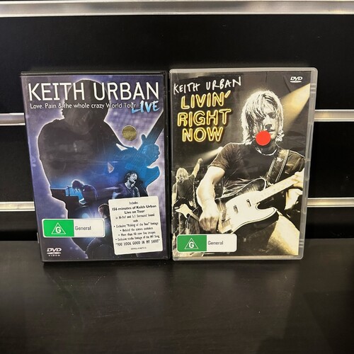 KEITH URBAN DVD BUNDLE - LIVIN' RIGHT NOW & LOVE, PAIN & THE WHOLE CRAZY WORLD TOUR - GC