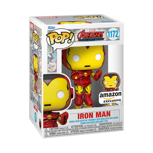 MARVEL POP! IRON MAN WITH PIN AMAZON EXCLUSIVE STICKERED WITH PROTECTOR 1172