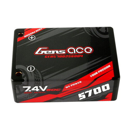 Gens Ace 2S 5700mAh 7.4V 60C Hardcase/4mm bullet Saddle LiPo Battery (Deans) Item No.: GEA57002S60D4