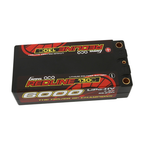 Gens Ace 2S Redline 6000mAh 7.6V 130C Shorty Hardcase HV LiPo Battery (5.0mm Bullet) Item No.: GEA60002S13D5