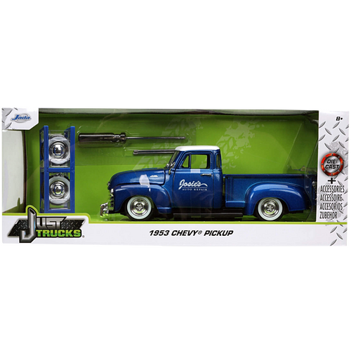 Just Trucks - Royal Blue 1953 Chevy Pickup with Tyre Rack 1/24th Scale Die-Cast Vehicle Replica