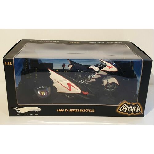 BATMAN 1:12 BATCYCLE & SIDECAR 1966 TV SERIES 1/12 HOT WHEELS ELITE NIB 1/9,966