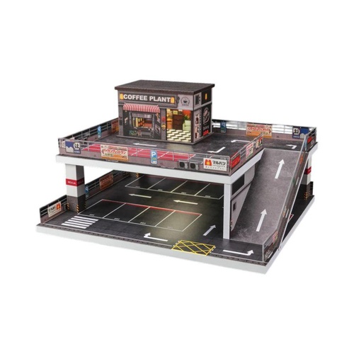 1:64 Diorama – Two-Level Ramp Parking Lot Cafe Miniature Scene